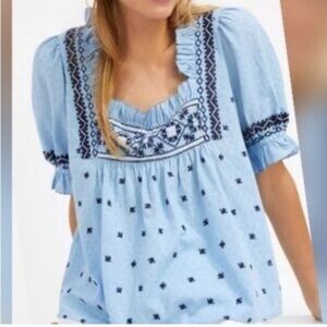 Anthropologie Seen Worn Kept blue embroidered women's top